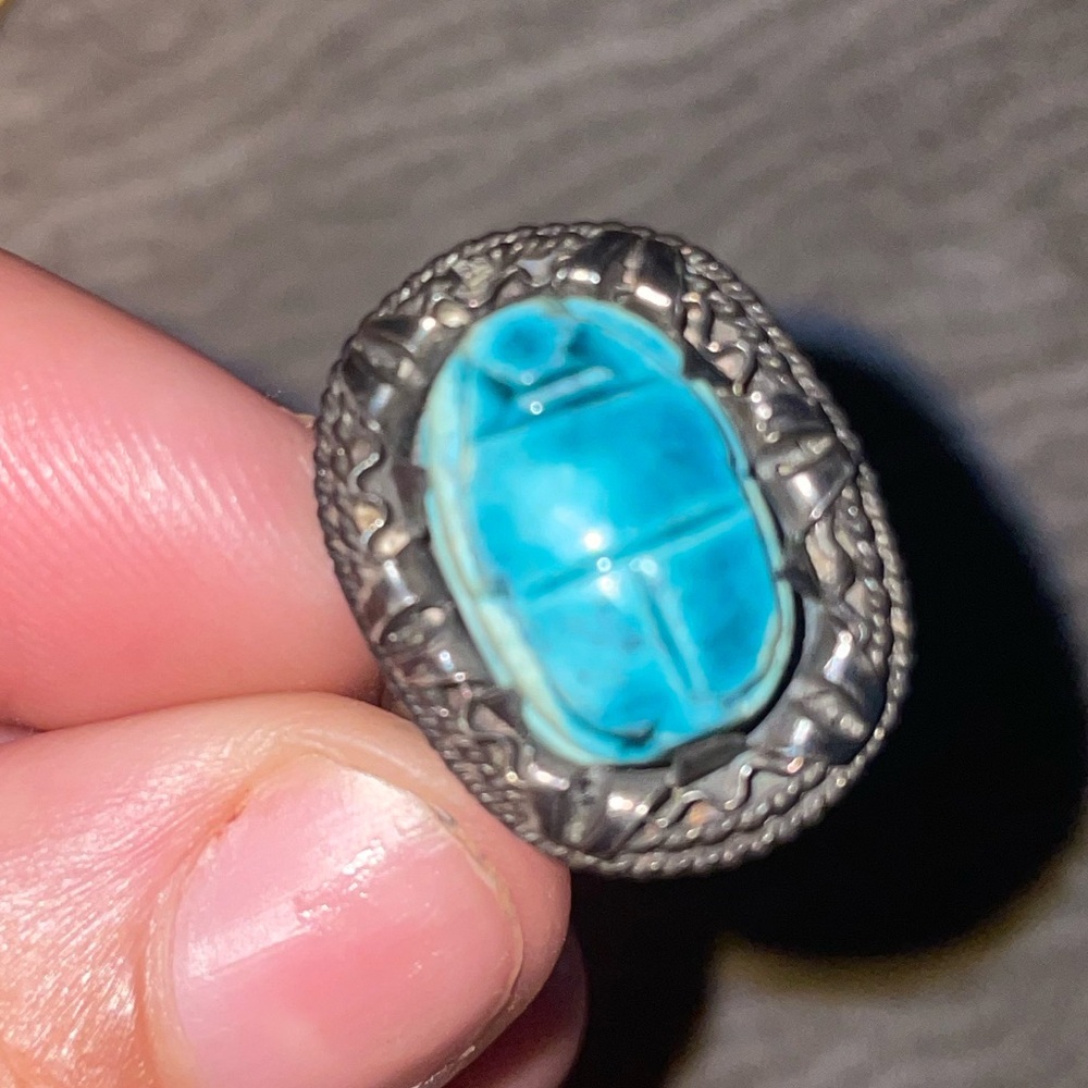 Vintage Sterling Silver Egyptian Scarab Blue Beetle Ring!RARE FIND - Picture 2 of 6